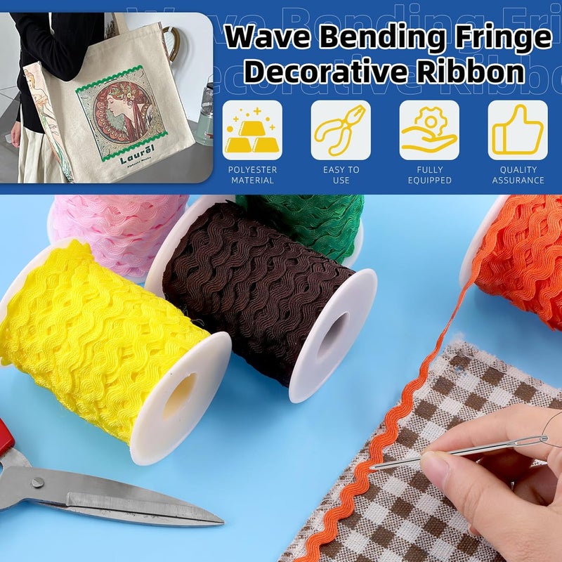 Glarks 1Pcs 27Yard/25M Coffee Color Rick Rack Trim Ribbon Wave Sewing Bending Fringe Trim for DIY Sewing Crafts Wedding Bridal Dress Embellishment Party Decoration Gift Wrapping Supplies - Image 4